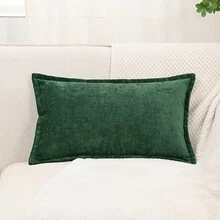 1 件雪尼尔荷叶边枕套或腰枕套，不含枕芯，适用于卧室客厅沙发 - 墨綠色 - 查看 5