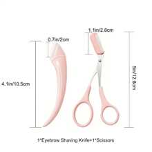 眉毛修剪套裝,不銹鋼彎眉刀與眉剪配搭梳子,適用於初學者,任何膚質男女適用的脫毛配件,臉部脫毛美妝工具,美容造型刮鬍刀化妝配件纖長帶睫毛 - 粉色 - 查看 13