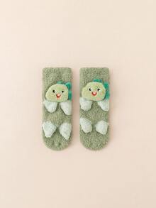 Winter Thickened Plush Non-Slip Floor Socks For Baby, Toddler And Big Kids With Cute Cartoon Bear, Over Knee Length - Green - View 5