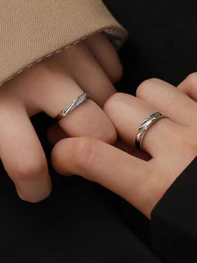 1 Set Simple & Fashionable Adjustable Couple Ring With Drilled Stone, Wedding Or Valentine'S Day Gift Valentines,Mom,Mother,Mother's Day,Gift