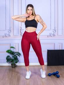 LLEVO Women Sports Leggings - 酒紅色 - 查看 5
