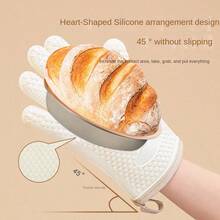 1pc Five Fingers Silicone Heat Resistant Gloves Microwave Non-Slip Thickened Insulated Baking Gloves - White - View 4