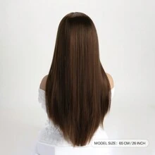 女性時尚自然中分長直淺棕色26英吋合成髮假髮,適合日常穿著、萬聖節、cosplay、化裝舞會 - Light Brown - 查看 6