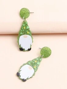 1對聖帕特里克節星星和帽子和小矮人設計耳環,適合女性 - 彩色 - 查看 1