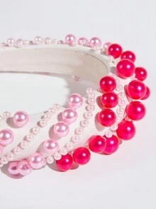 1pc Women'S Wide-Brimmed Pearl Headband, Fashionable For Valentine'S Day - Multicolor - View 2
