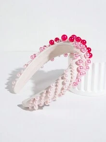 1pc Women'S Wide-Brimmed Pearl Headband, Fashionable For Valentine'S Day - Multicolor - View 3