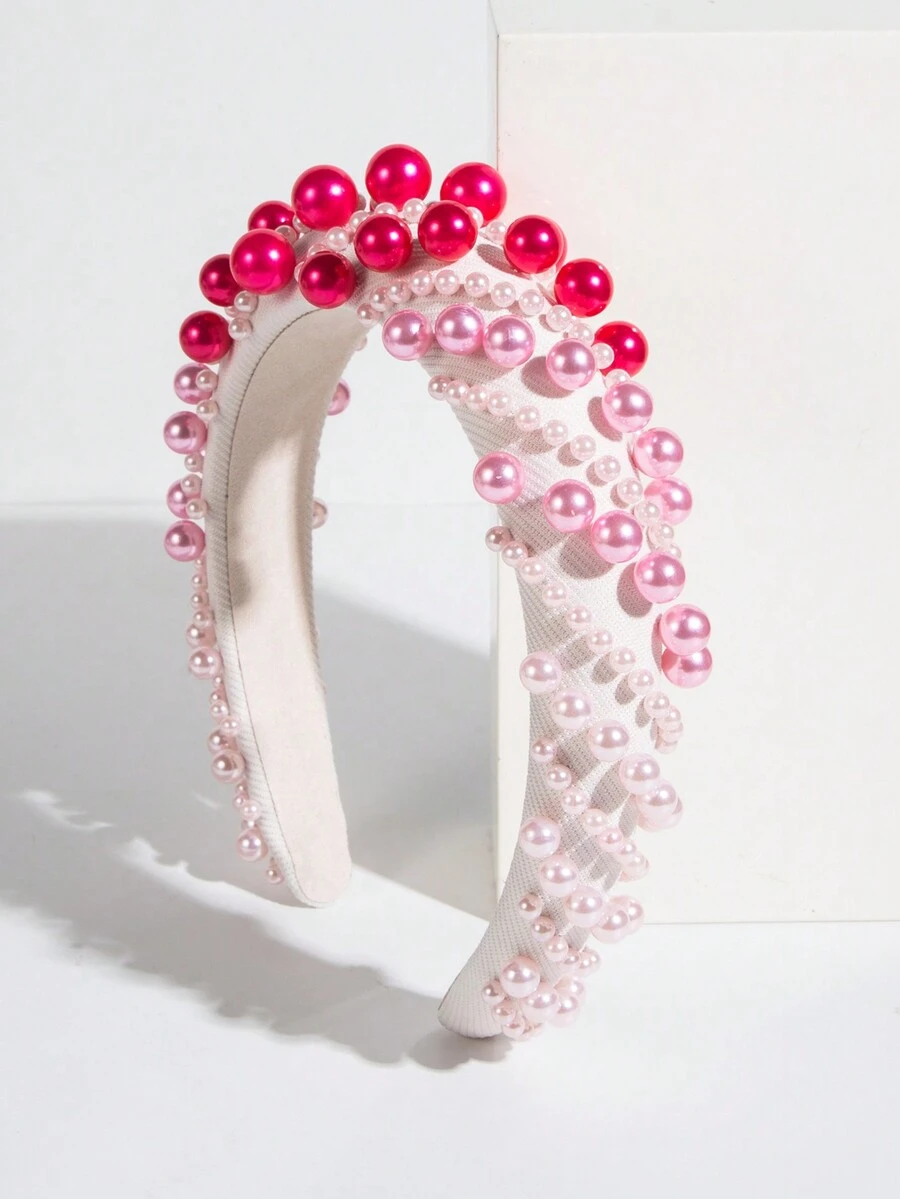 1pc Women'S Wide-Brimmed Pearl Headband, Fashionable For Valentine'S Day - Multicolor - View 1