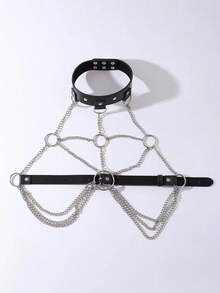 1件黑色鏈條pu皮革女性內衣配件,可調節長度,幻想角色扮演服裝 - 彩色 - 查看 2