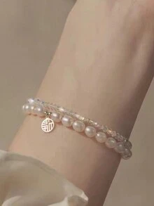 1pc Sparkling White Crystal Bracelet For Women, Layering Jewelry With Texture, Versatile Accessory For Daily Wear, Great New Year Gift - Beaded Bracelet - View 3