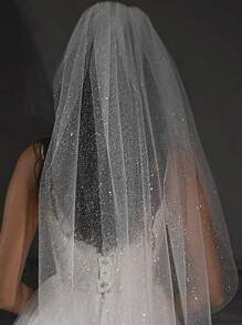 1 Pc Women 1 Tier Elbow Length Glitter Tulle Short Wedding Bridal Veil With Metal Comb For Wedding Party White Halloween