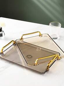 1個方形托盤,適用於家庭、酒店,輕奢枯燥水果盤,大容量客廳杯子、盤子、收納盤、收納裝飾 - 煙灰色 - 查看 6