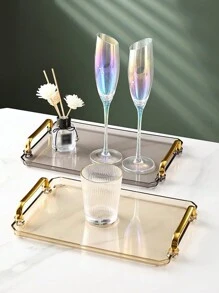 1個方形托盤,適用於家庭、酒店,輕奢枯燥水果盤,大容量客廳杯子、盤子、收納盤、收納裝飾 - 煙灰色 - 查看 4