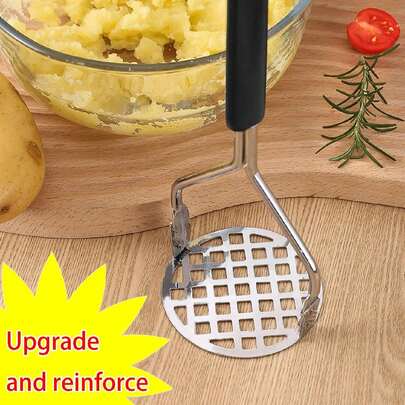 1pc Upgraded Stainless Steel Masher For Potatoes, Beans & Vegetables, Manual Food Masher, Kitchen Tool For Mashed Potatoes, Garlic Press, Hand Juice Extractor