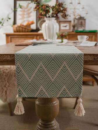 1pc Modern Style Geometric Pattern Table Runner, Jacquard Craft Long Strip Tablecloth, Suitable For Dining Table, Coffee Table, Tv Cabinet, Chest Of Drawers Dustproof Cover Decoration Bed Flag