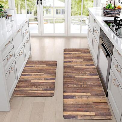 1 Pc Wood Panel Printing Kitchen Floor Mat Living Room Laundry Room Bathroom Hallway Water Absorbent Non-Slip Mat Soft Comfortable Standing Mat Entry Door Mat Home Decoration