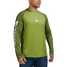 男士长袖钓鱼衬衫轻便防晒速干 T 恤适合户外活动 - 綠色 - 查看 3