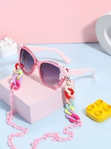 1pc Girls' Square Fashion Glasses And A Colorful Eyeglasses Chain For Daily Use