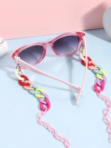 1pc Girls' Square Fashion Glasses And A Colorful Eyeglasses Chain For Daily Use