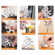 18 合 1 多功能不鏽鋼雪花工具,附開瓶器、平頭十字螺絲起子組、扳手。男士的完美禮物,適合爺爺/爸爸/兒子,理想的戶外露營工具,獨特的禮物 - 銀色 - 查看 6