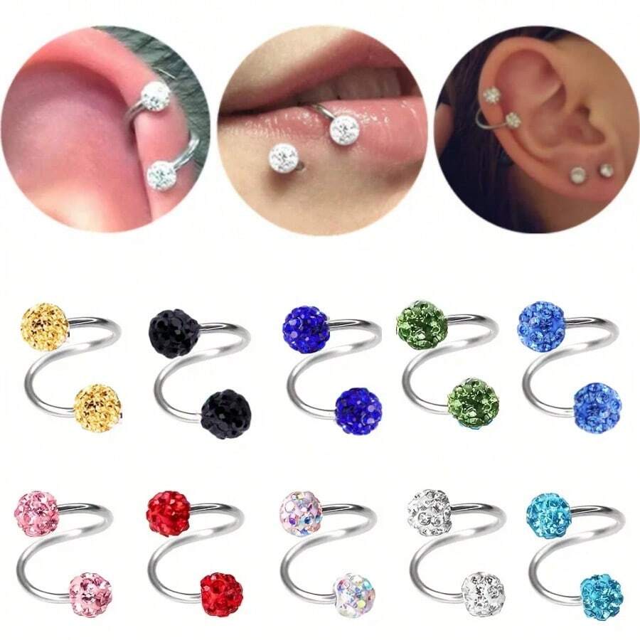 1 個不銹鋼 S 形螺旋耳軟骨耳環、labret 嘴唇和鼻子穿孔身體首飾 - 風格1 - 查看 1