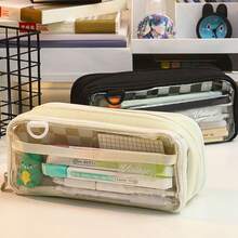 1個五層高容量多功能透明筆袋,適合文具組織,學生和生日禮物 - 白色 - 查看 5