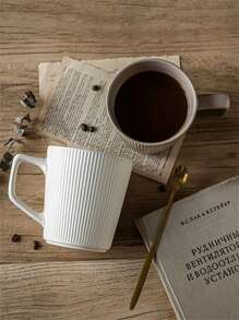 1pc Nordic Style Striped Relief Ceramic Mug With High Aesthetic Value And Large Capacity, Ideal For Breakfast Or Coffee Time At Home - Coffee Brown - View 4