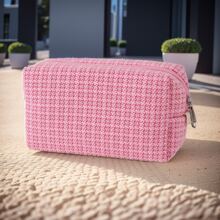 1pc 玫红色新款时尚小香风编织化妆包、洗漱包、笔袋、化妆品收纳包、化妆刷包、口红包、铅笔袋、笔袋、快乐多巴胺可爱女生大容量文具包高颜值、女生和女士的礼物 - 玫紅色 - 查看 1