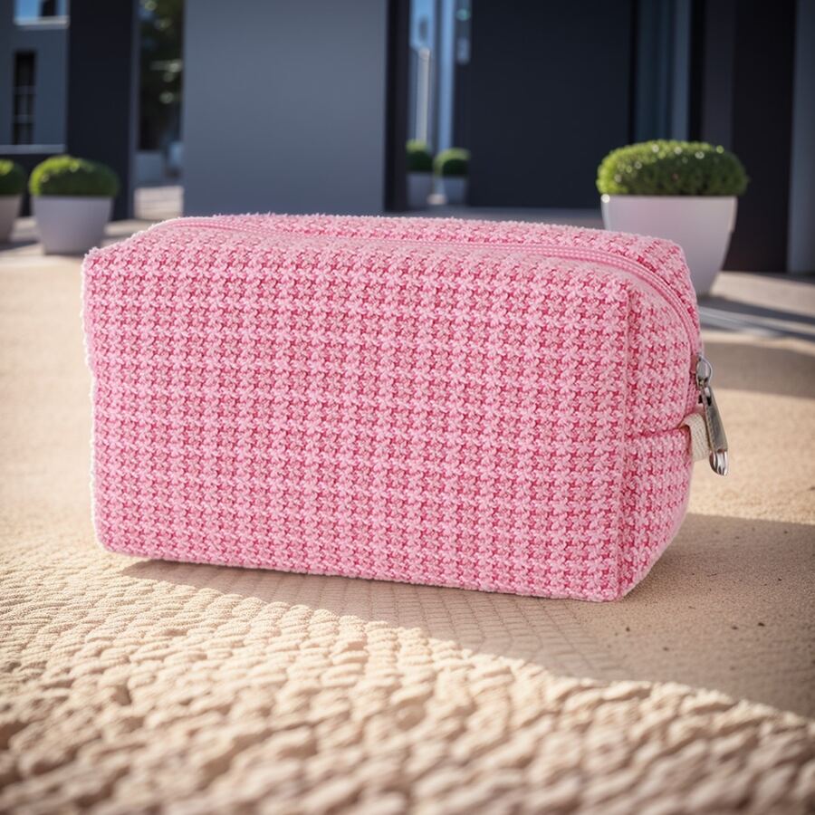 1pc 玫红色新款时尚小香风编织化妆包、洗漱包、笔袋、化妆品收纳包、化妆刷包、口红包、铅笔袋、笔袋、快乐多巴胺可爱女生大容量文具包高颜值、女生和女士的礼物 - 玫紅色 - 查看 1