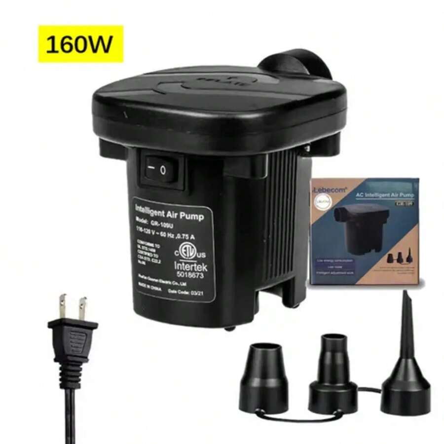 Inflador Portátil 160w Bombas De Aire Compresor Eléctrico Lagom Gr-109 Lebecom Inflar Y Desinflar Para Colchon Piscina Alberca Inflable 3 Boquillas S/m/l Accessorio Deportivo De Camping Alta Potencia - Negro - Ver 1