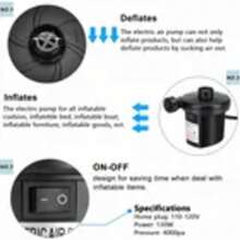 Inflador Portátil 160w Bombas De Aire Compresor Eléctrico Lagom Gr-109 Lebecom Inflar Y Desinflar Para Colchon Piscina Alberca Inflable 3 Boquillas S/m/l Accessorio Deportivo De Camping Alta Potencia - Negro - Ver 4