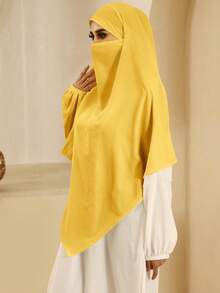 A Long Medina Strapped Instant Hijab [Instant Hijab] - Yellow - View 2