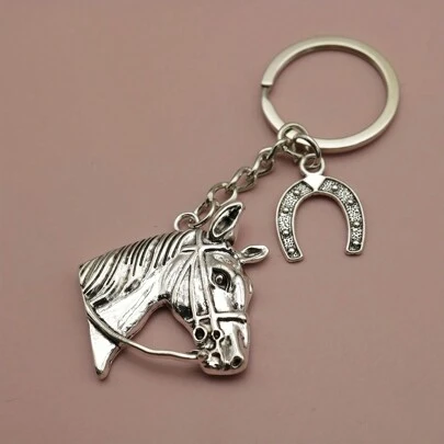 Vintage Metal Horse Head Keychain, Creative Street Style Keyring, Car Accessories & Bag Charm, Cute Gothic Y2K Style