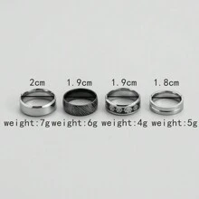 4pcs/Set Men'S Stainless Steel Black Fingerprint Skull Ring - Silver - View 5