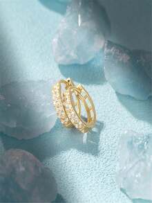 1 对简约圆点精致环形耳环女式 925 银 18K 镀金珠宝配饰 2023 年潮流送给我女儿适合派对 - 金色 - 查看 5