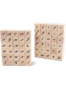 Bright Creations Wood Rubber Stamps For Crafting, Calligraphy Alphabet Stamp Set (60 Pieces) - Brown - View 1