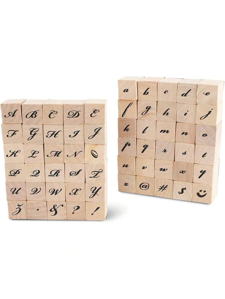 Bright Creations Wood Rubber Stamps For Crafting, Calligraphy Alphabet Stamp Set (60 Pieces) - Brown - View 1