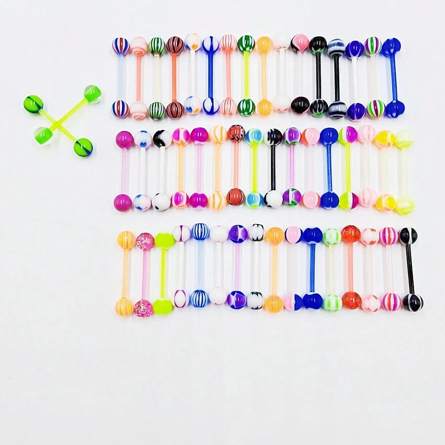 30pcs Fashionable Acrylic Uv Tongue Barbell Piercing Random Color - Acrylic Tongue Nail - View 1