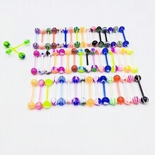 30pcs Fashionable Acrylic Uv Tongue Barbell Piercing Random Color - Acrylic Tongue Nail - View 3