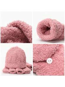 1pair Children's Winter Warm Gloves Boys And Girls Thickened Half Finger Flip Gloves - Pink - View 3