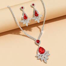 1 Pair Of Earrings + 1 Necklace Elegant Jewelry Set Silver Plated Inlaid Rhinestone Blue Or Red Make Your Call Match Daily Outfits Party Accessories - Royal Blue - View 7
