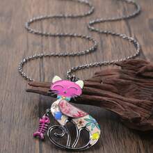 復古可愛貓咪搪瓷長項鍊,適用於女性節日飾品