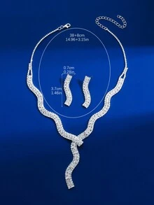 3 件組鑽石項鍊和耳環套裝 - 銀色 - 查看 4