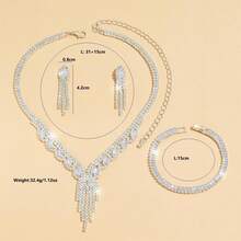 4pcs/Set Fashionable Jewelry Set, Bridal Necklace Earrings Bracelet Set - Silver - View 4