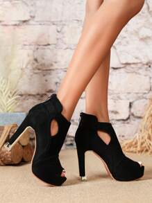 Black Suede Waterproof Platform Thick Heel Peep Toe Fashion Boots For Women Inside And Outside - Black - View 4