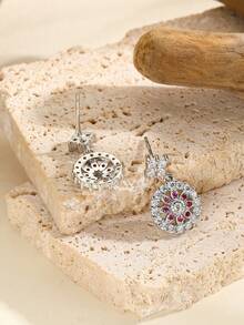 1對時尚優雅的雙色鋯石耳釘,銀色,適合女性在日常生活和各種活動中佩戴 - 玫紅色 - 查看 2