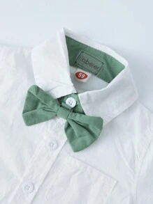 绅士风男婴纯色短袖连体衣套装，适合生日派对和夏季穿着 - 綠色 - 查看 5