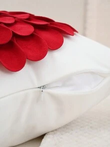 1pc Velvet Flower Decor Pillowcase Or Lumbar Pillowcase, Pillow Core Not Included, Suitable For Bedroom, Living Room, Sofa - Red and White - View 8