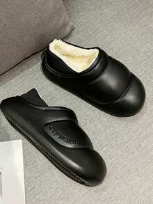 女士低跟厚底羊毛拖鞋,秋冬季節防水、防汙、防滑、保暖、防塵,內增高,eva材質 - 黑色 - 查看 6