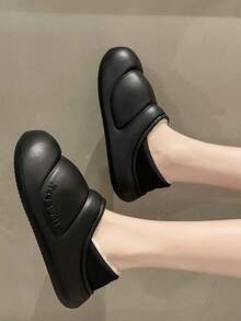 女士低跟厚底羊毛拖鞋,秋冬季節防水、防汙、防滑、保暖、防塵,內增高,eva材質 - 黑色 - 查看 3