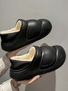 女士低跟厚底羊毛拖鞋,秋冬季節防水、防汙、防滑、保暖、防塵,內增高,eva材質 - 黑色 - 查看 2